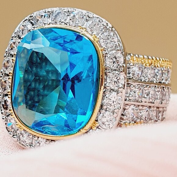 💎Noble Vintage Radiant Cut Blue Gemstone  Layer Rings for Women, INDN8450 - Picture 15 of 15